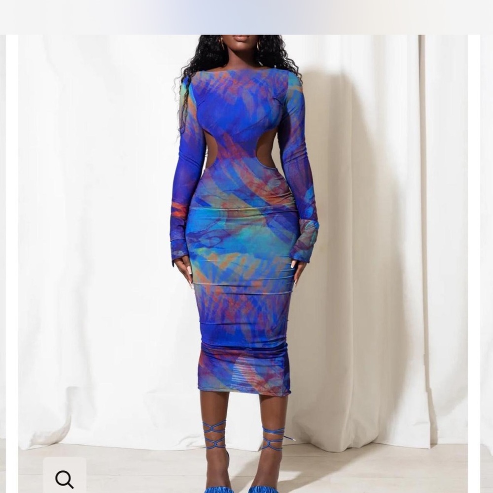 Vibrant Blue and Purple Long Sleeve Dress